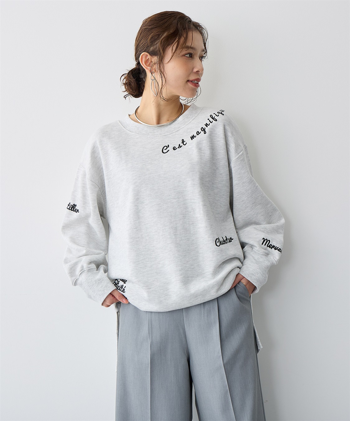 anyfee 【anyfee/プラスサイズ】ビッグシルエット裏毛刺繍プルオーバー_sub_13