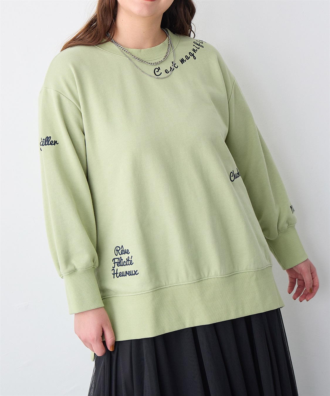 anyfee 【anyfee/プラスサイズ】ビッグシルエット裏毛刺繍プルオーバー_sub_19