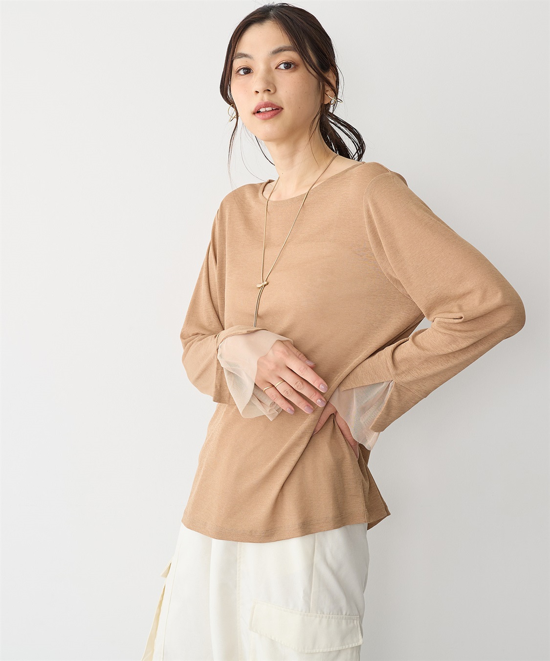 anyfee 【anyfee/プラスサイズ】袖チュールTシャツ_sub_5