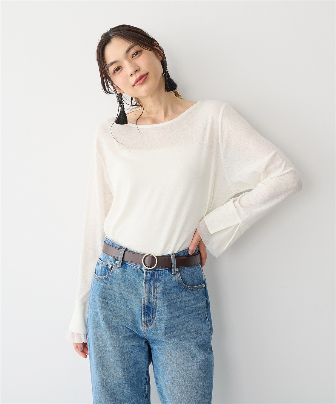 anyfee 【anyfee/プラスサイズ】袖チュールTシャツ_sub_11
