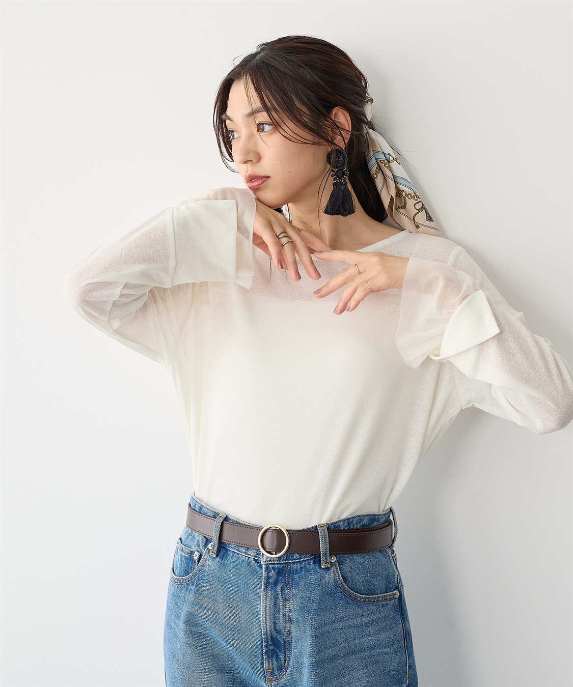 anyfee 【anyfee/プラスサイズ】袖チュールTシャツ_sub_16