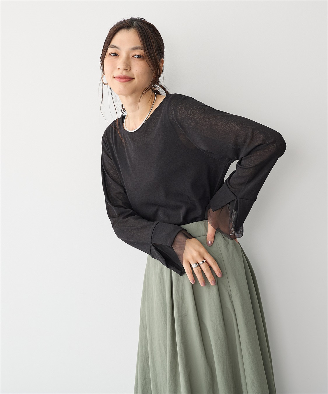 anyfee 【anyfee/プラスサイズ】袖チュールTシャツ_sub_18