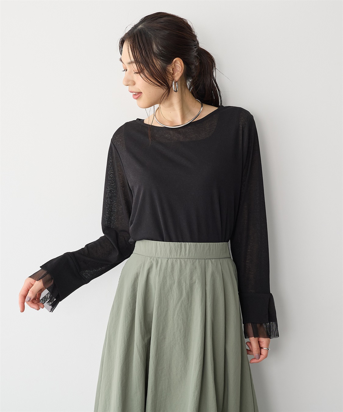 anyfee 【anyfee/プラスサイズ】袖チュールTシャツ_sub_19