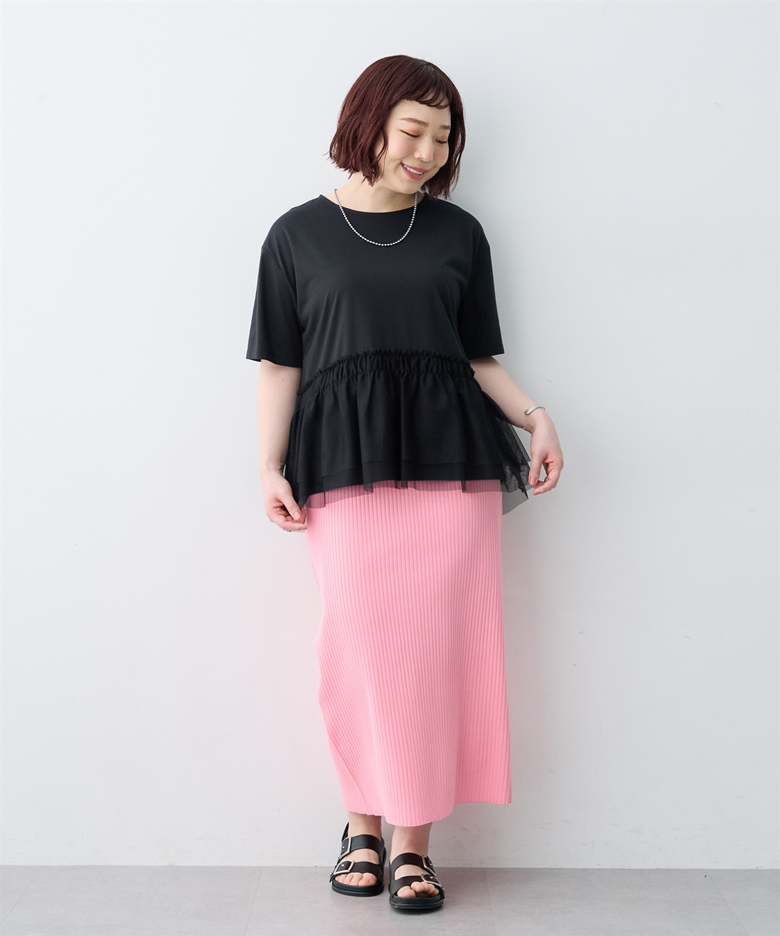 anyfee 【anyfee/大きいサイズ】チュール切替Tシャツ◆新色追加◆_sub_4