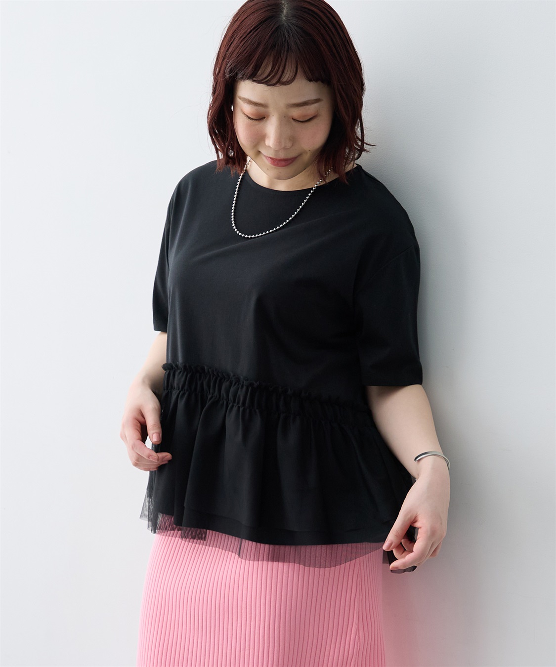 anyfee 【anyfee/大きいサイズ】チュール切替Tシャツ◆新色追加◆_sub_7