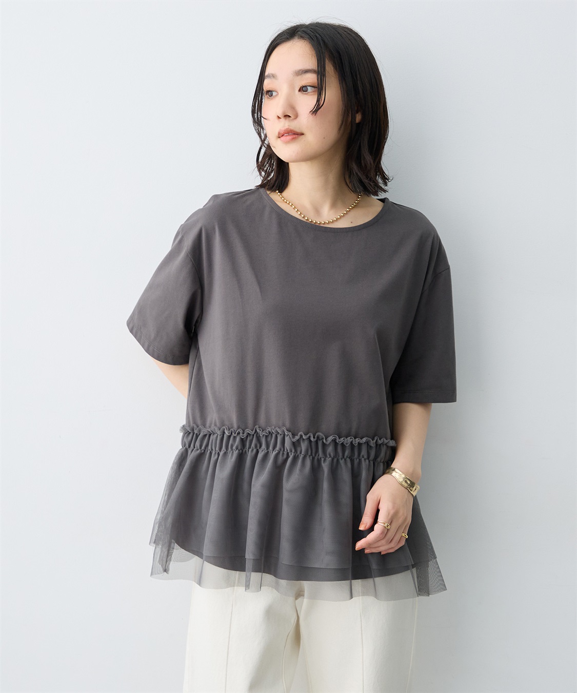 anyfee 【anyfee/大きいサイズ】チュール切替Tシャツ◆新色追加◆_sub_12