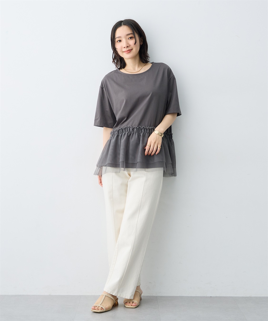anyfee 【anyfee/大きいサイズ】チュール切替Tシャツ◆新色追加◆_sub_21