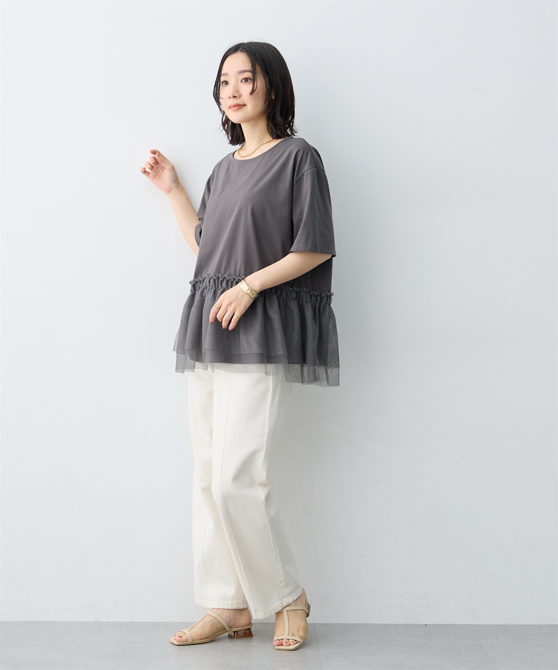 anyfee 【anyfee/大きいサイズ】チュール切替Tシャツ◆新色追加◆_sub_22