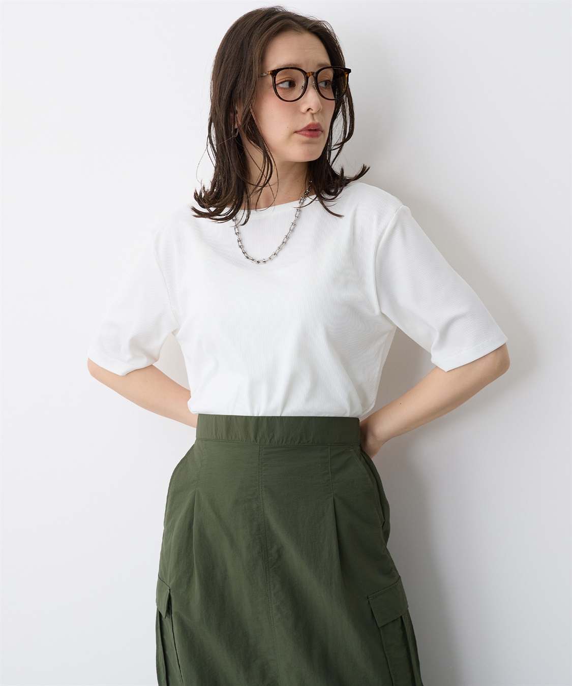 anyfee 【anyfee/プラスサイズ】前後２WAYリブバレエネックTシャツ_sub_2