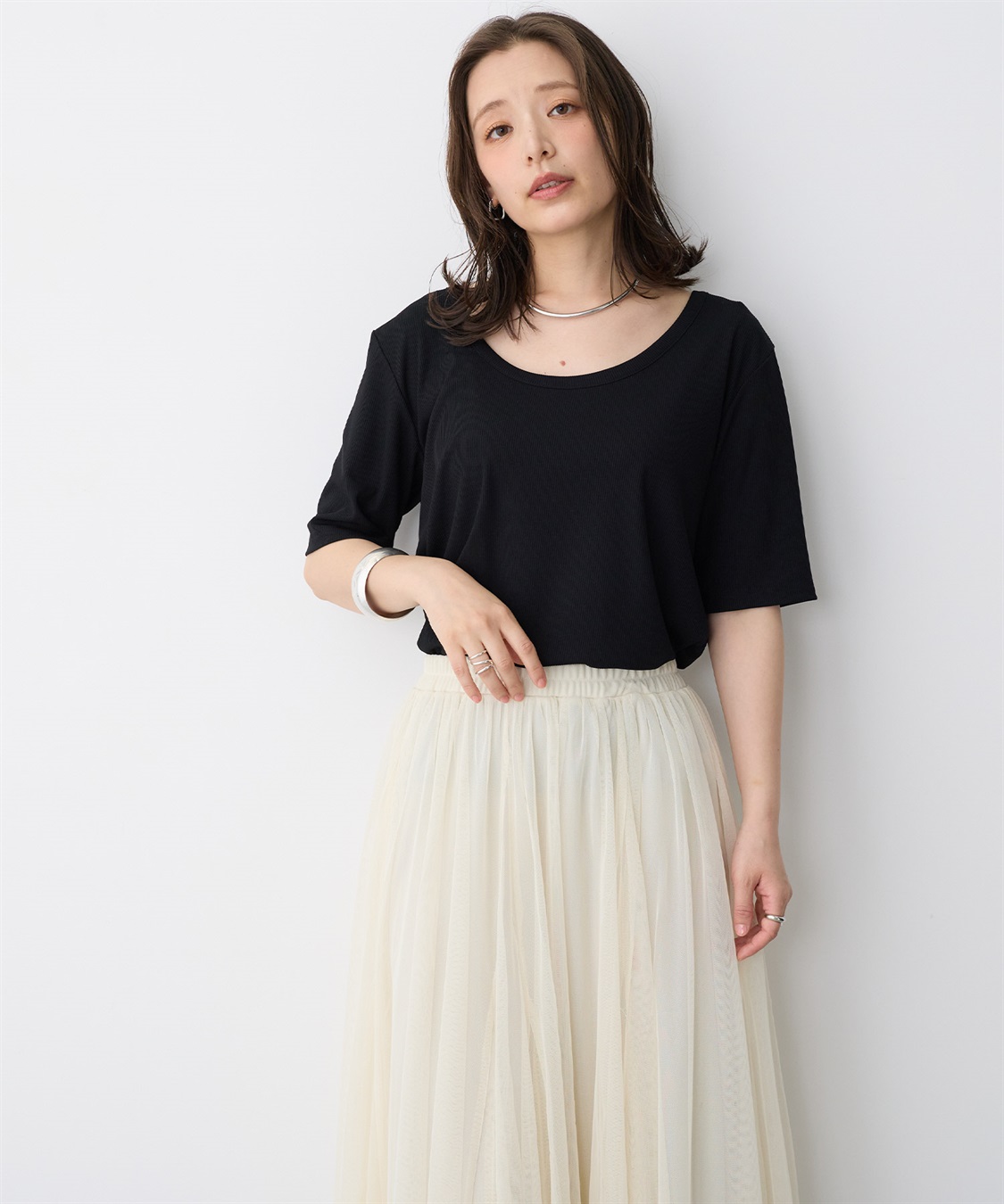 anyfee 【anyfee/プラスサイズ】前後２WAYリブバレエネックTシャツ_sub_9