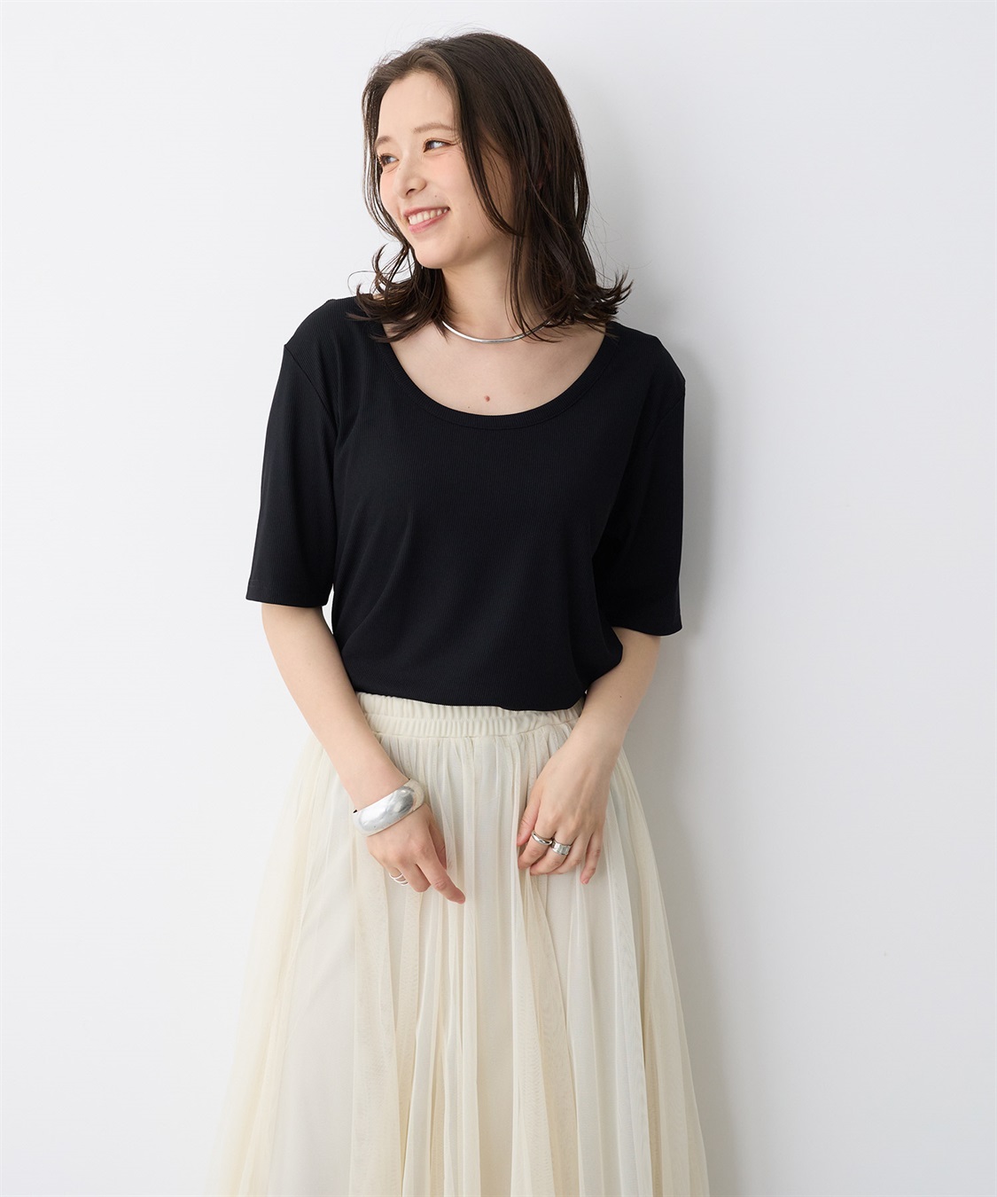 anyfee 【anyfee/プラスサイズ】前後２WAYリブバレエネックTシャツ_sub_10