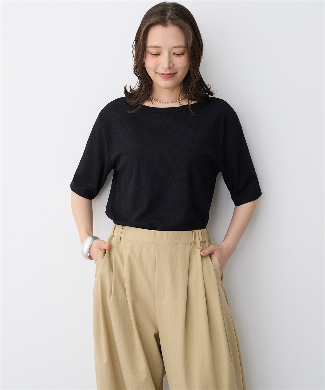 anyfee 【anyfee/プラスサイズ】前後２WAYリブバレエネックTシャツ_sub_14
