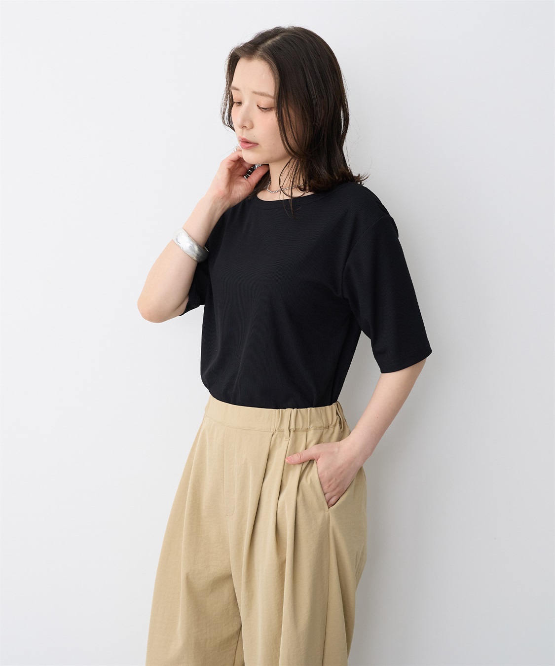 anyfee 【anyfee/プラスサイズ】前後２WAYリブバレエネックTシャツ_sub_15