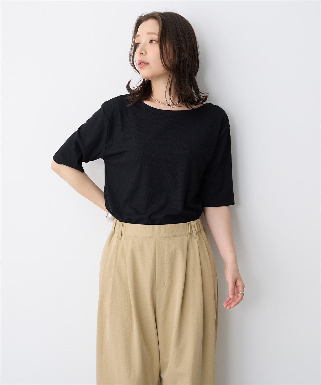 anyfee 【anyfee/プラスサイズ】前後２WAYリブバレエネックTシャツ_sub_16