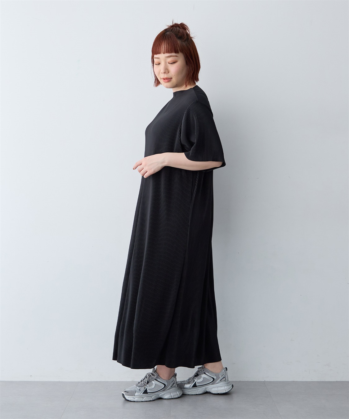 anyfee 【anyfee/大きいサイズ】セルフカットプリーツボトルネックワンピース_sub_20