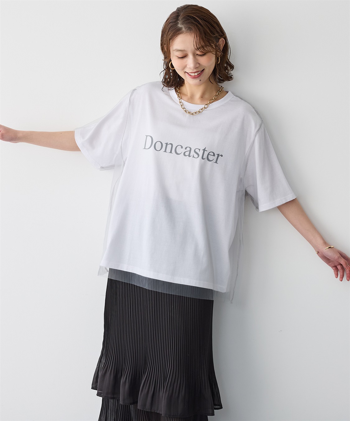 anyfee 【anyfee/プラスサイズ】チュールレイヤードTシャツ_sub_1