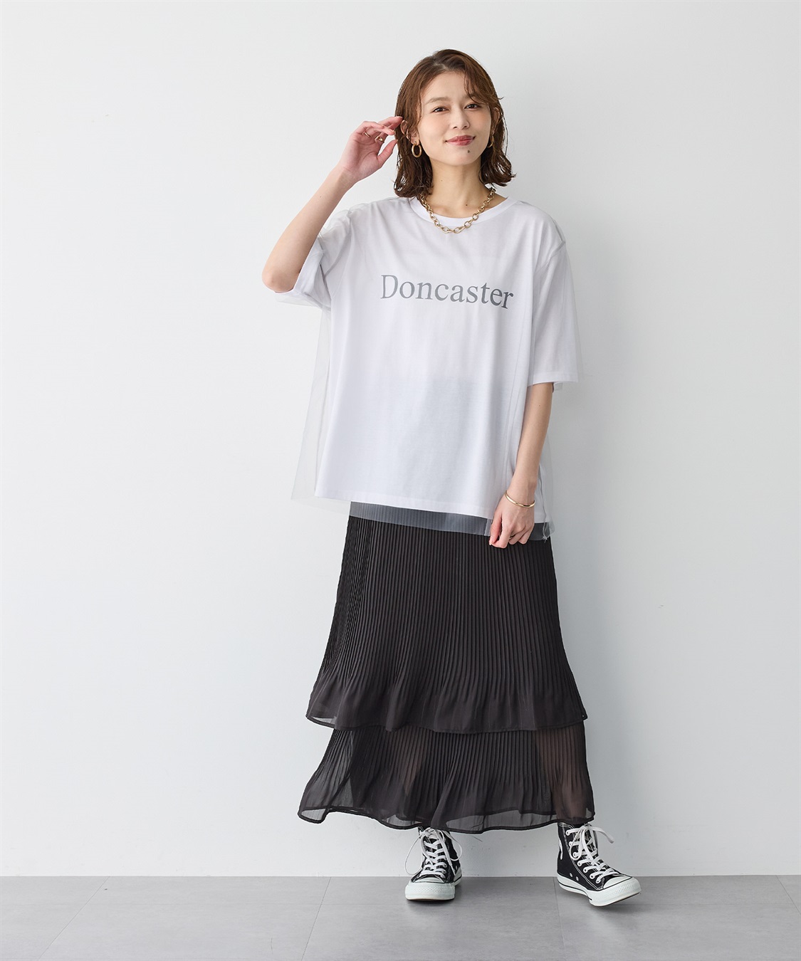 anyfee 【anyfee/プラスサイズ】チュールレイヤードTシャツ_sub_3
