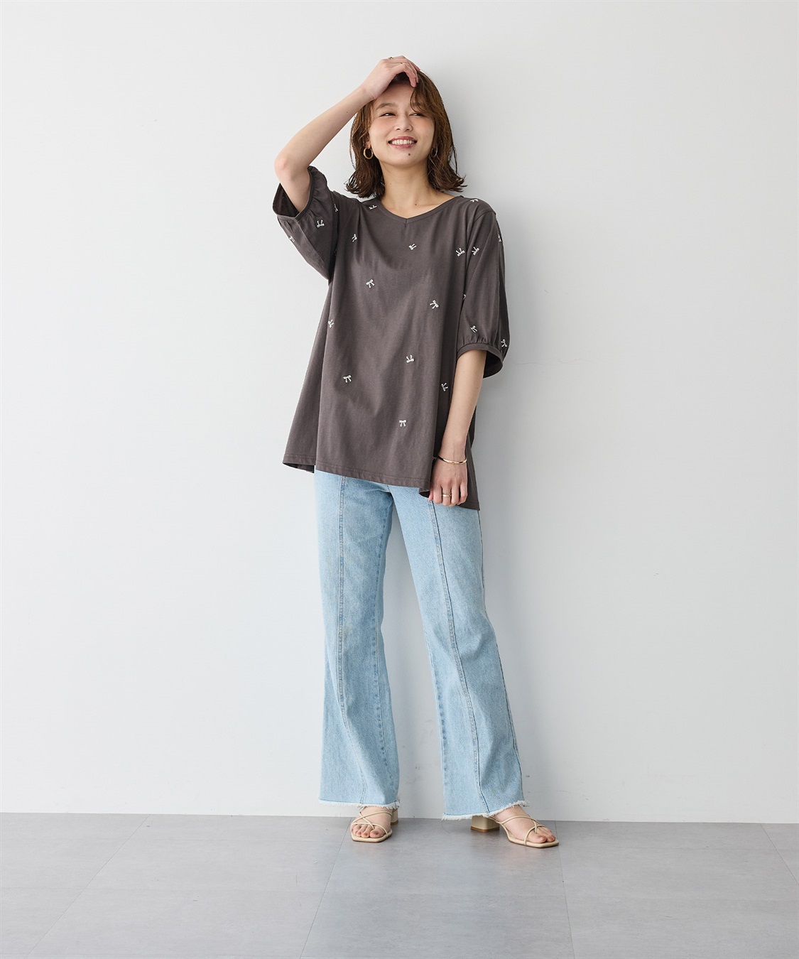 anyfee 【anyfee/プラスサイズ】リボン刺繍Tシャツ_sub_1
