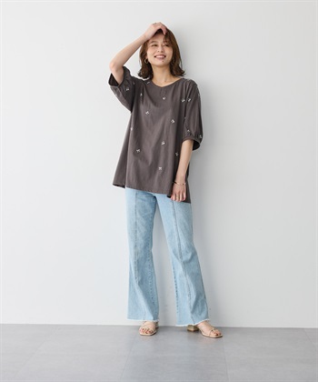 anyfee 【anyfee/プラスサイズ】リボン刺繍Tシャツ_subthumb_1