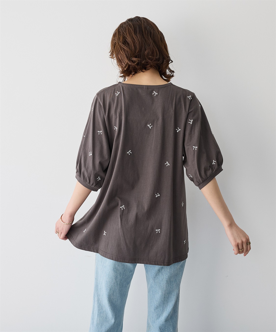 anyfee 【anyfee/プラスサイズ】リボン刺繍Tシャツ_sub_6