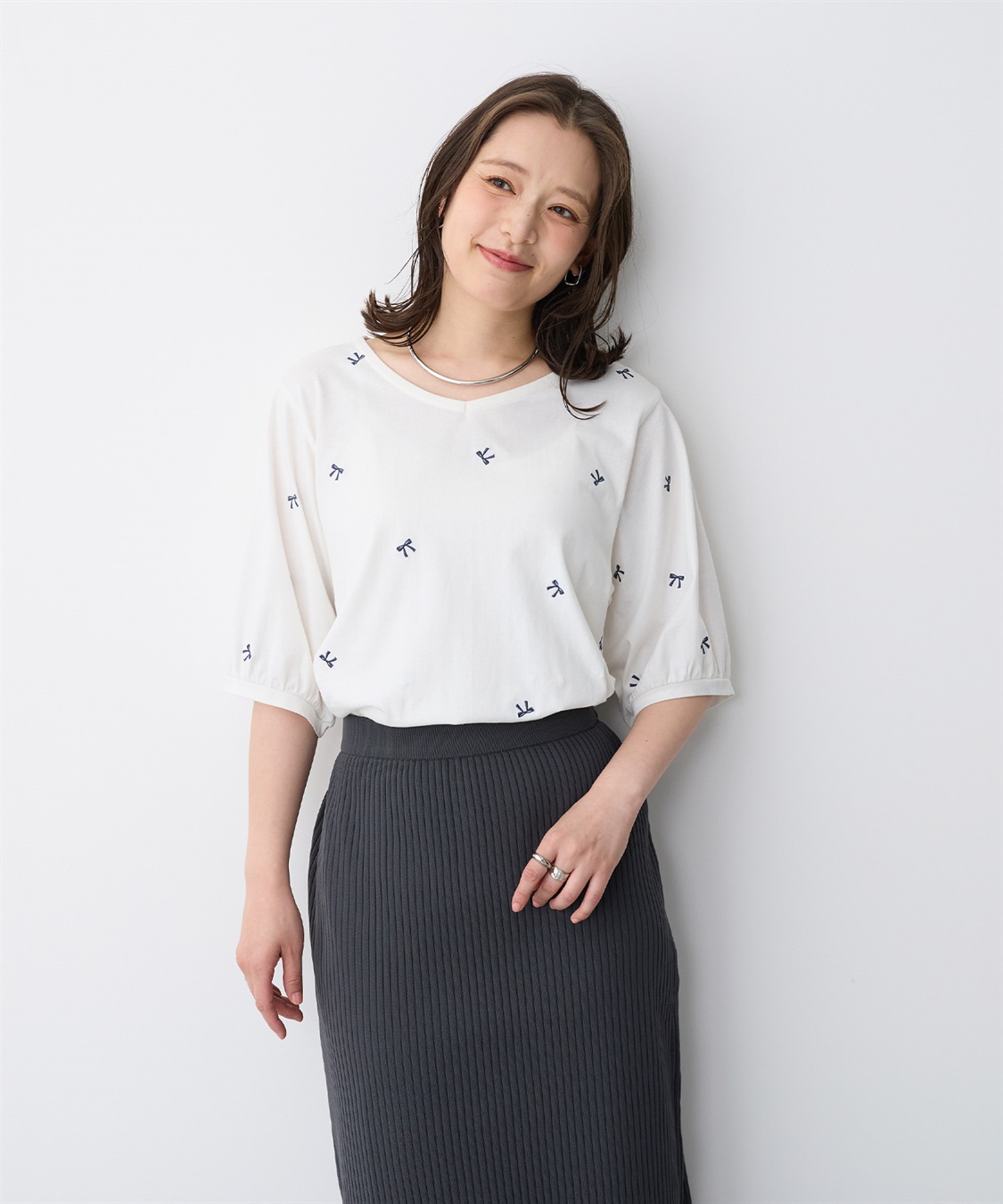 anyfee 【anyfee/プラスサイズ】リボン刺繍Tシャツ_sub_11