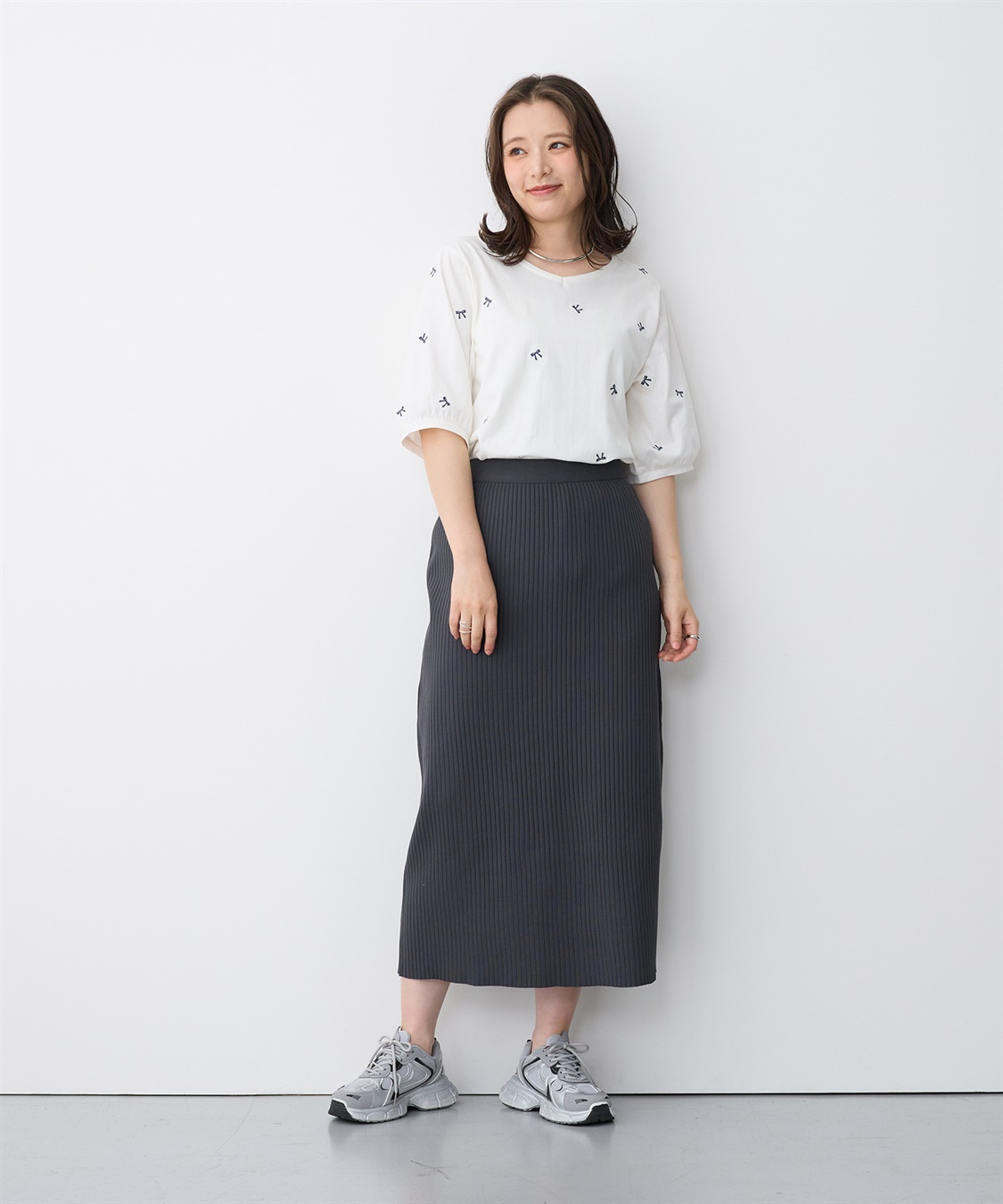 anyfee 【anyfee/プラスサイズ】リボン刺繍Tシャツ_sub_12