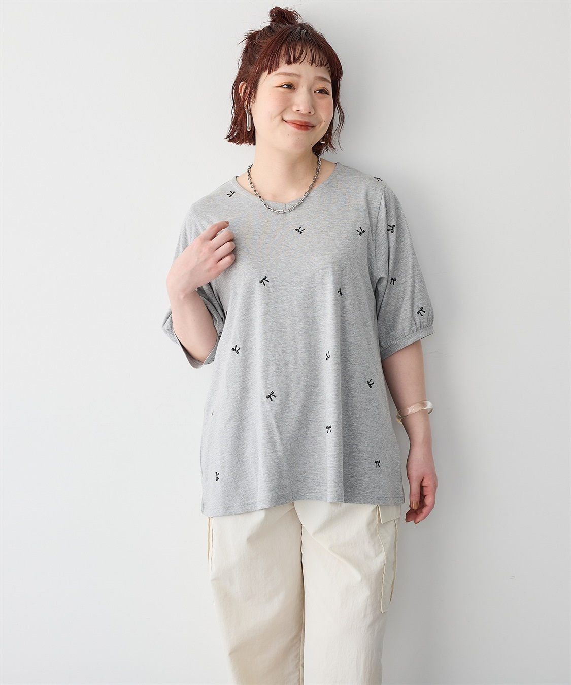 anyfee 【anyfee/プラスサイズ】リボン刺繍Tシャツ_sub_19