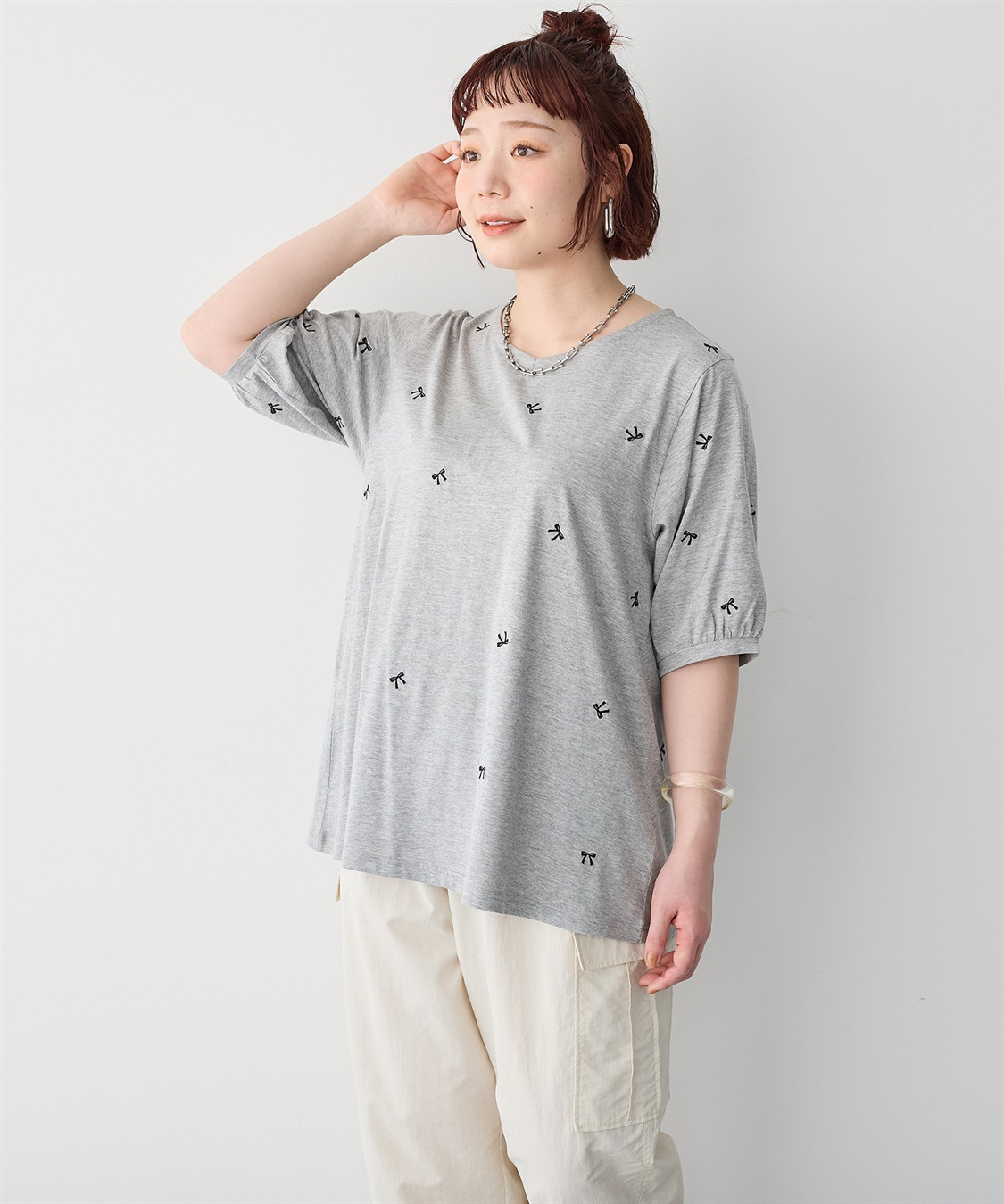 anyfee 【anyfee/プラスサイズ】リボン刺繍Tシャツ_sub_20