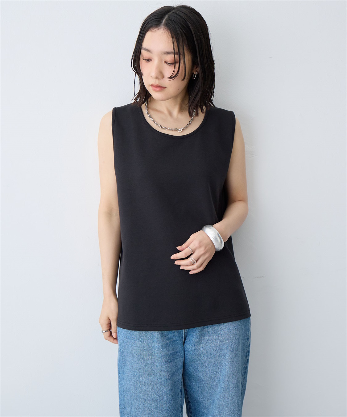anyfee 【anyfee/大きいサイズ】着てサラなめらかポンチ素材タンクトップ《接触冷感・吸水速乾・UV対策》_sub_10