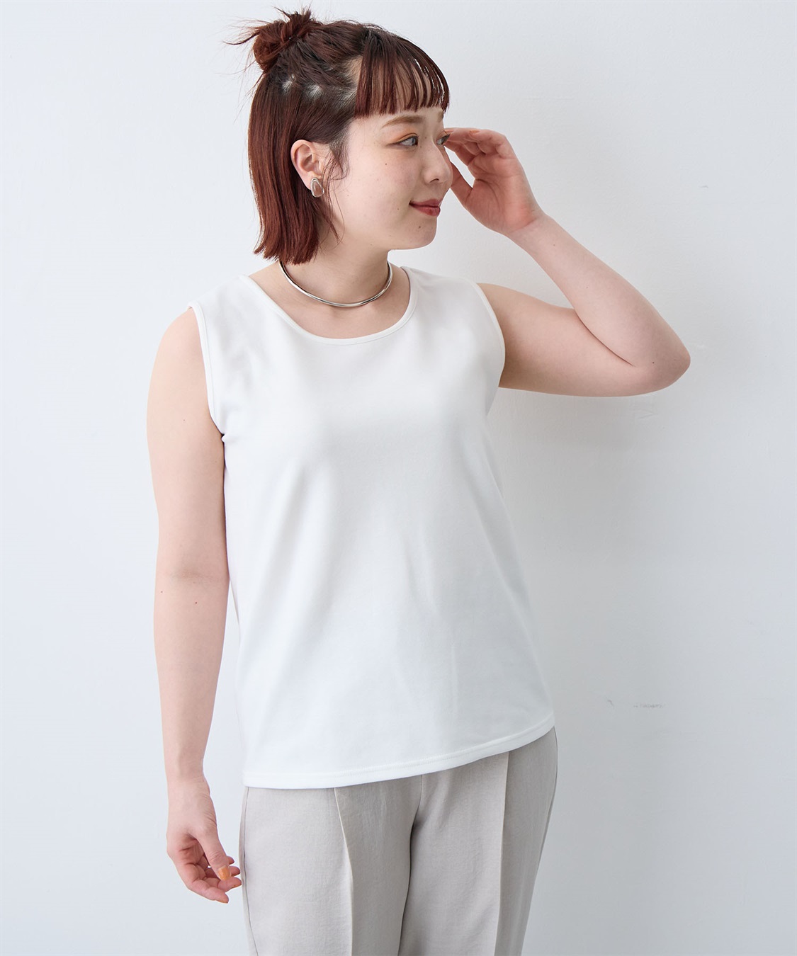 anyfee 【anyfee/大きいサイズ】着てサラなめらかポンチ素材タンクトップ《接触冷感・吸水速乾・UV対策》_sub_20