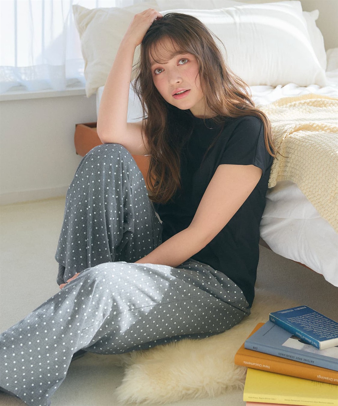 LAFUKU 【LAFUKU/ラフク】フレンチスリーブTシャツ&イージーロングパンツ上下SET/ルームウェア_sub_5