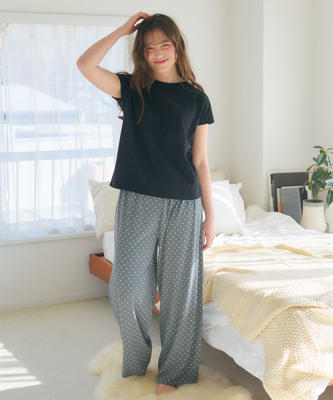 LAFUKU 【LAFUKU/ラフク】フレンチスリーブTシャツ&イージーロングパンツ上下SET/ルームウェア_sub_7