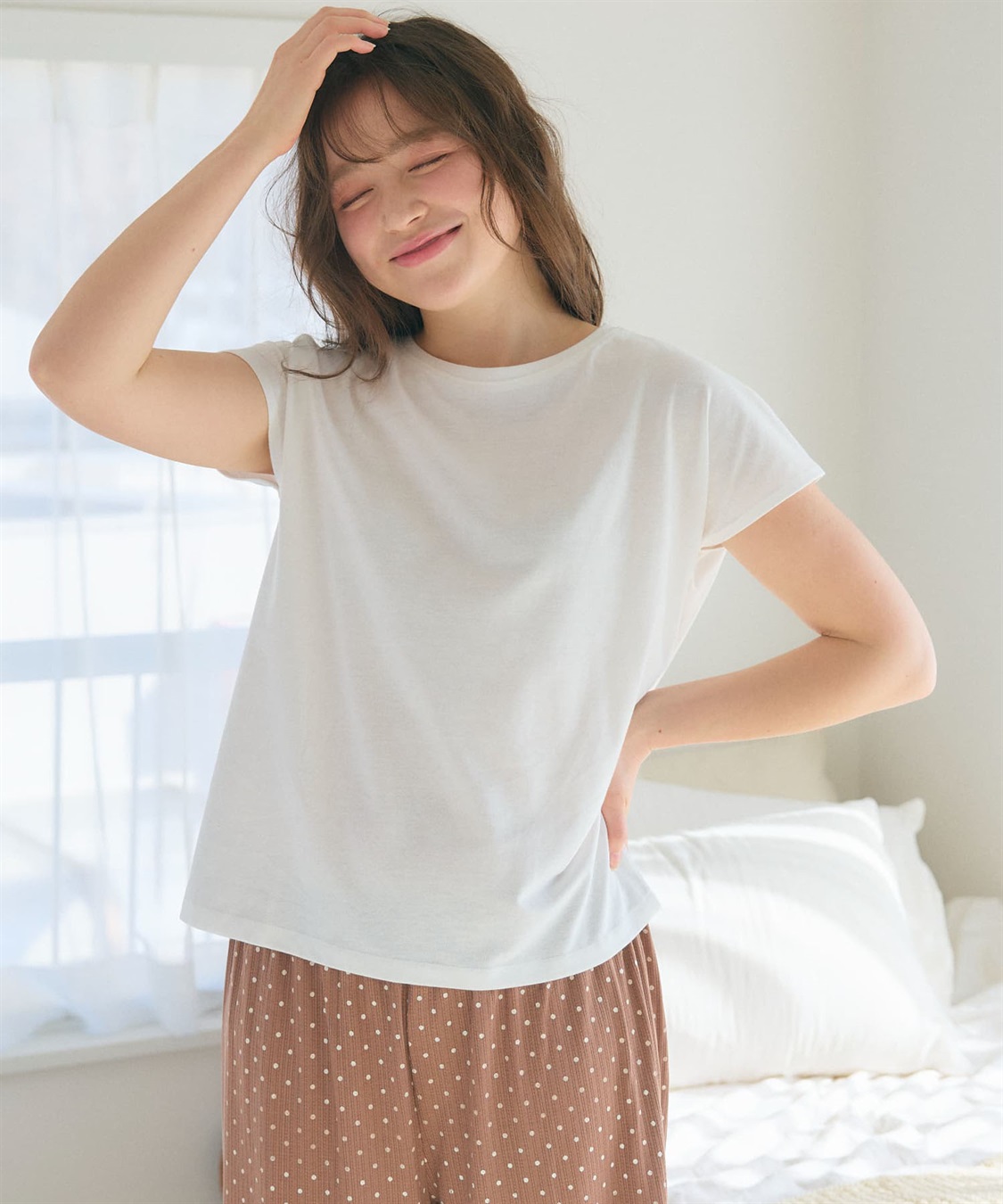 LAFUKU 【LAFUKU/ラフク】フレンチスリーブTシャツ&イージーロングパンツ上下SET/ルームウェア_sub_9