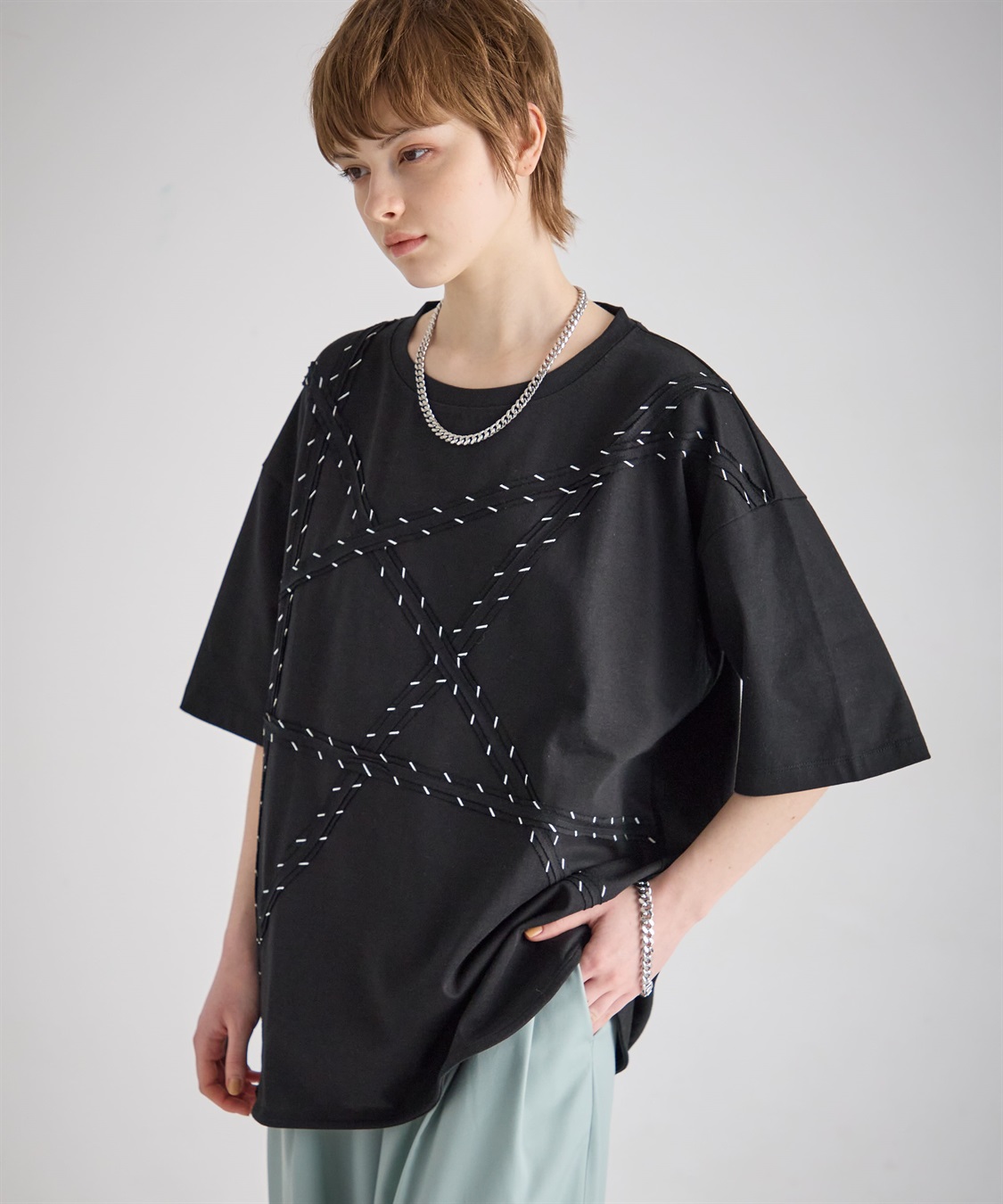 ATSURO TAYAMA スターモチーフライン入りTシャツ_sub_4