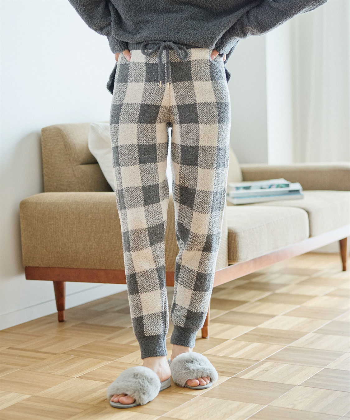 LAFUKU 【LAFUKU/ラフク】もちふわマシュマロニットチェック柄ジョガーパンツ/ルームウェア（上下別売り）_sub_1