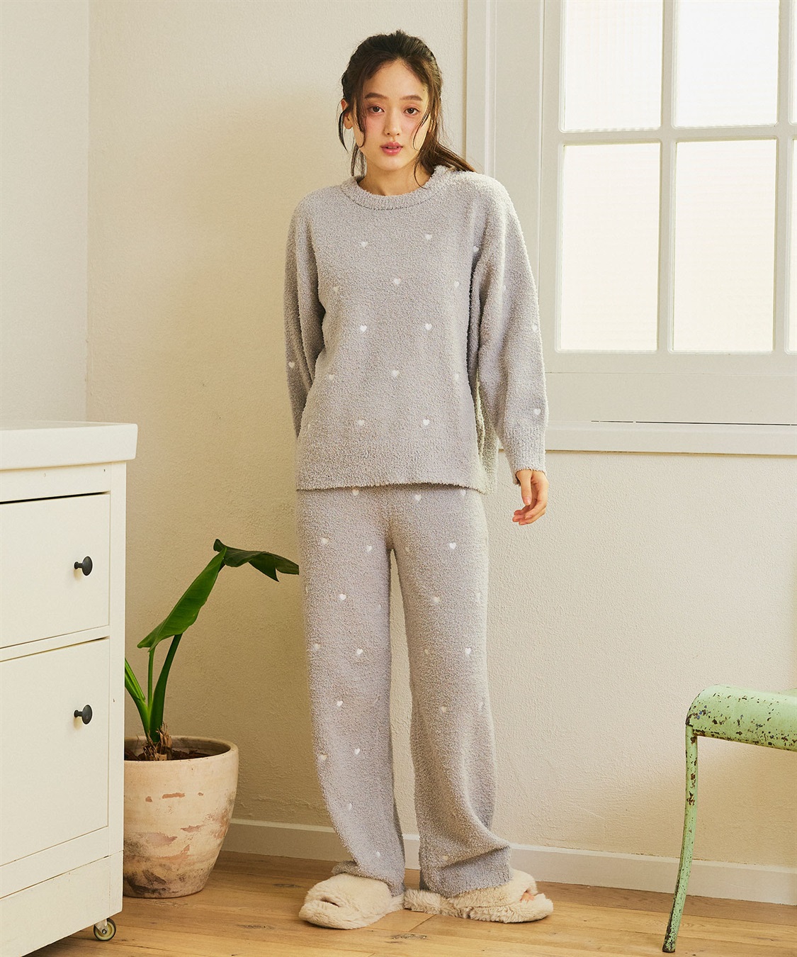 LAFUKU 【LAFUKU/ラフク】もちふわマシュマロニットハートドット刺繍ロングパンツ/ルームウェア（上下別売り）_sub_2