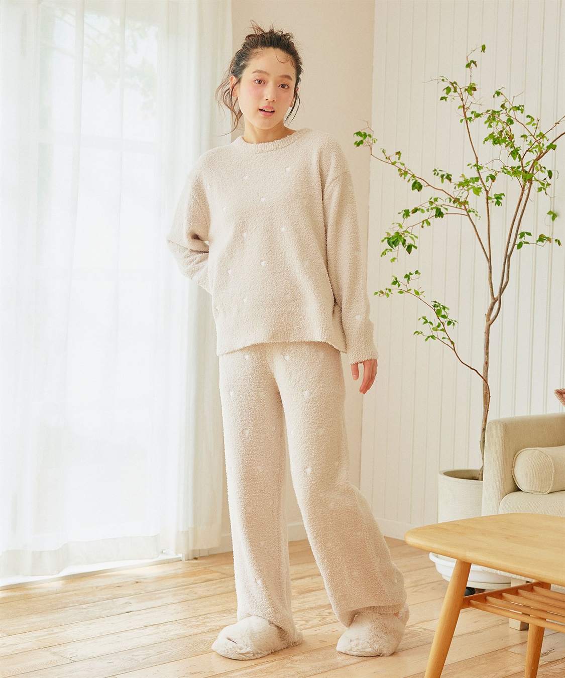 LAFUKU 【LAFUKU/ラフク】もちふわマシュマロニットハートドット刺繍ロングパンツ/ルームウェア（上下別売り）_sub_13