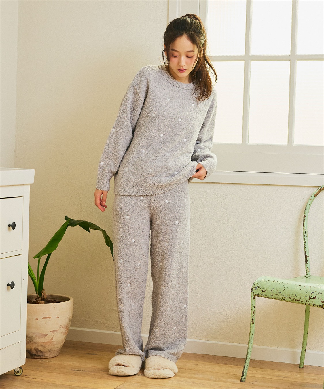LAFUKU 【LAFUKU/ラフク】もちふわマシュマロニットハートドット刺繍ロングパンツ/ルームウェア（上下別売り）_sub_15
