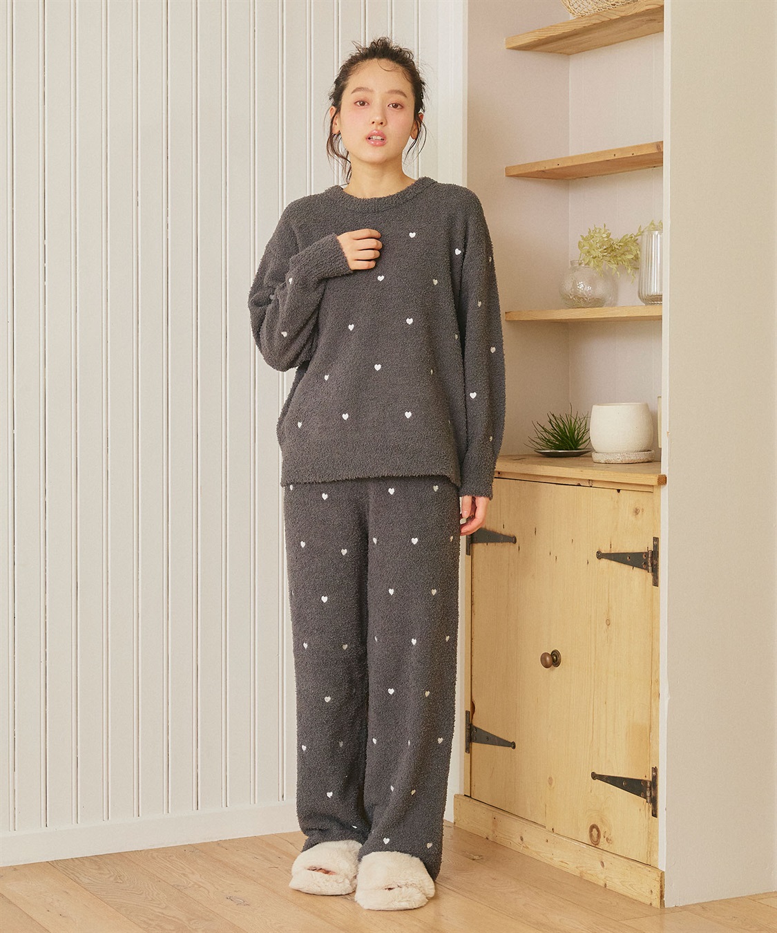 LAFUKU 【LAFUKU/ラフク】もちふわマシュマロニットハートドット刺繍ロングパンツ/ルームウェア（上下別売り）_sub_19