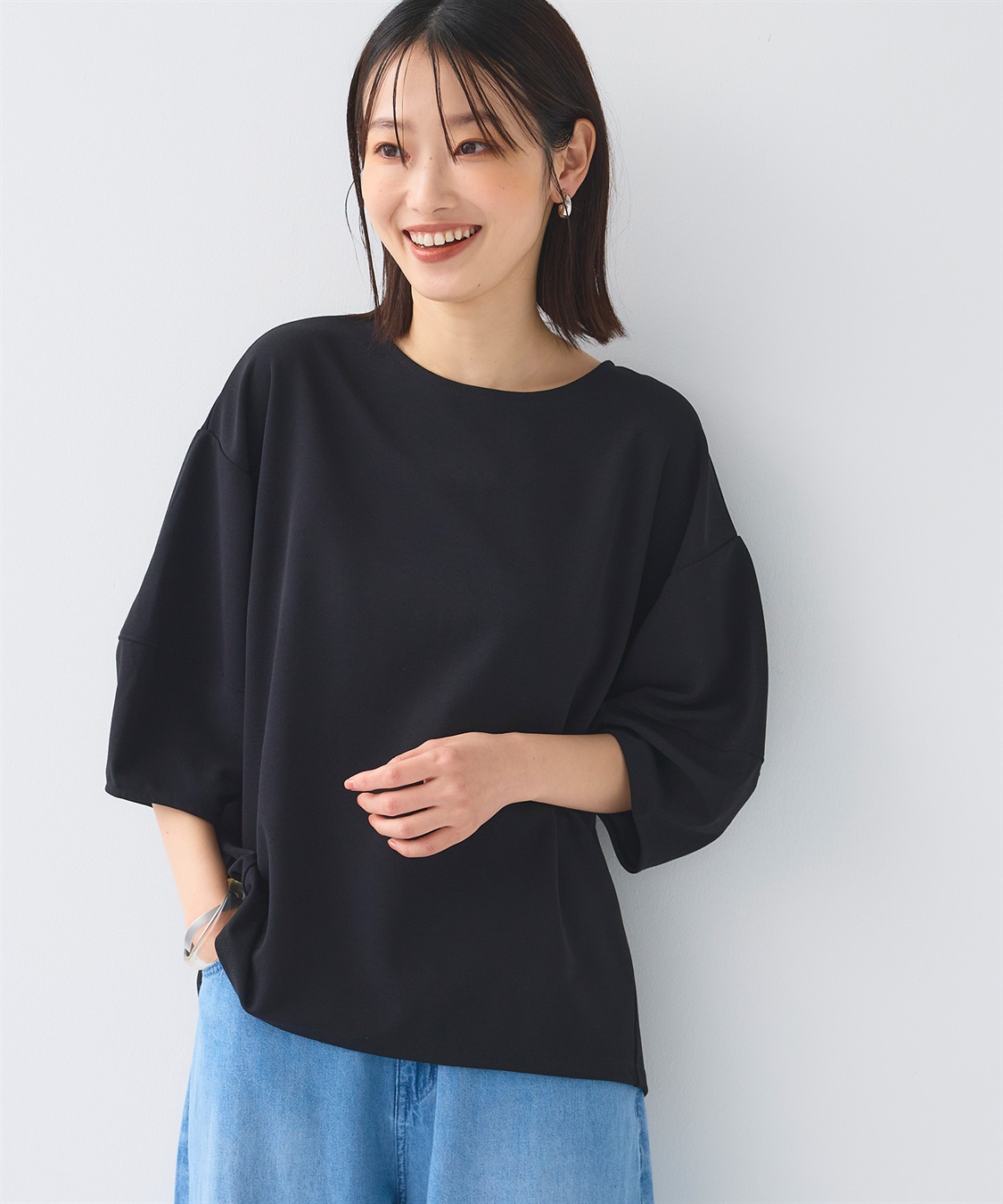 CROSS FUNCTION 《UV/シワになりにくい》サマ美え ジョーゼットバルーンスリーブトップス_sub_2