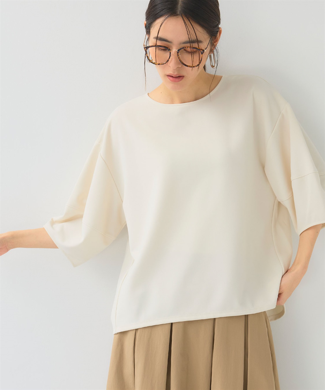 CROSS FUNCTION 《UV/シワになりにくい》サマ美え ジョーゼットバルーンスリーブトップス_sub_3