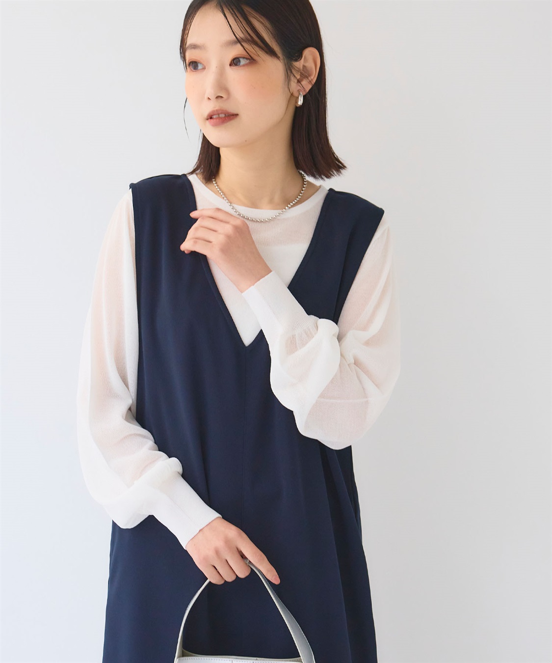CROSS FUNCTION 《シワになりにくい》サマ美え ジョーゼット深Vネックジャンスカ_sub_2