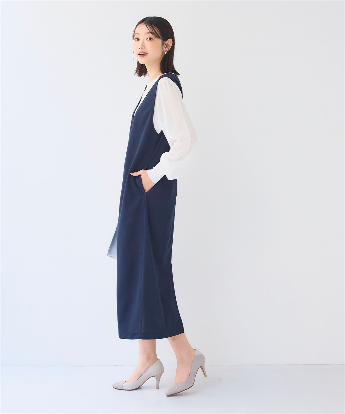CROSS FUNCTION 《シワになりにくい》サマ美え ジョーゼット深Vネックジャンスカ_sub_4