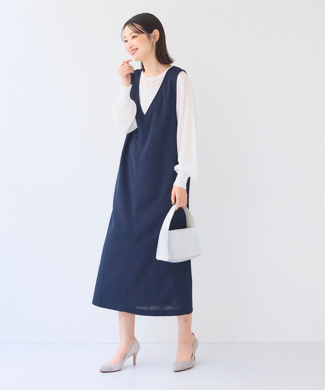 CROSS FUNCTION 《シワになりにくい》サマ美え ジョーゼット深Vネックジャンスカ_sub_6