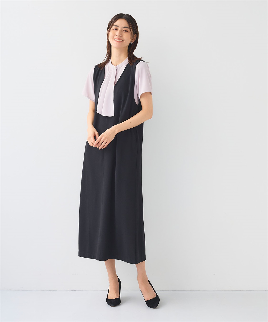 CROSS FUNCTION 《シワになりにくい》サマ美え ジョーゼット深Vネックジャンスカ_sub_11