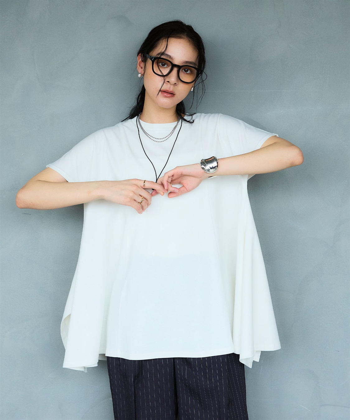 CROSS FUNCTION 《汗染み防止》エブ楽 天竺アシメトリーデザインTシャツ_sub_2