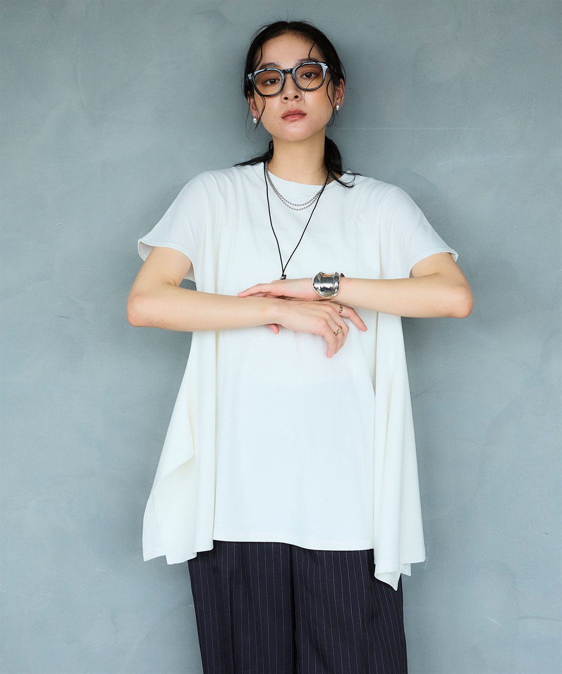 CROSS FUNCTION 《汗染み防止》エブ楽 天竺アシメトリーデザインTシャツ_sub_3