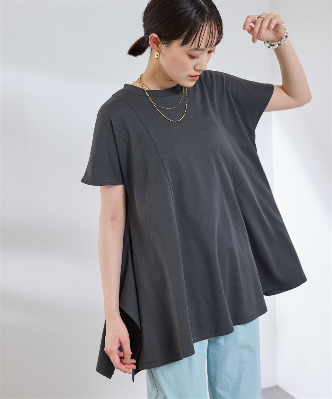 CROSS FUNCTION 《汗染み防止》エブ楽 天竺アシメトリーデザインTシャツ_sub_12