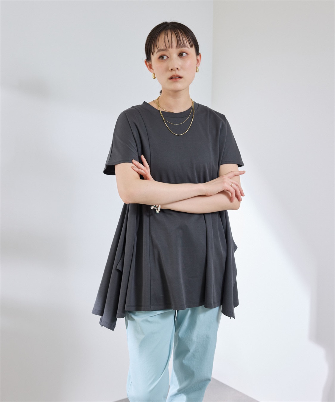 CROSS FUNCTION 《汗染み防止》エブ楽 天竺アシメトリーデザインTシャツ_sub_16