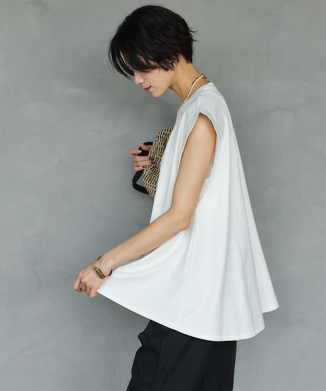 CROSS FUNCTION 《汗染み防止》エブ楽 天竺フロントタックノースリーブTシャツ_sub_4